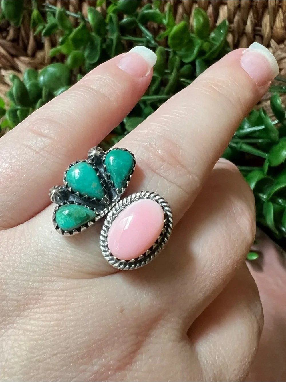 Sterling Kingman Turquoise Queen Conch Floating Ring Size 9 Southwestern
